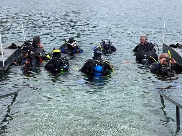 Divers at the surface on a local dive